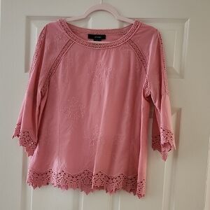 Ali Miles Dusty Rose Crochet-Trim Blouse